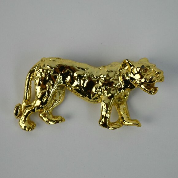 Vintage Jaguar Gold Shiny Brooch Unsigned - Picture 1 of 4
